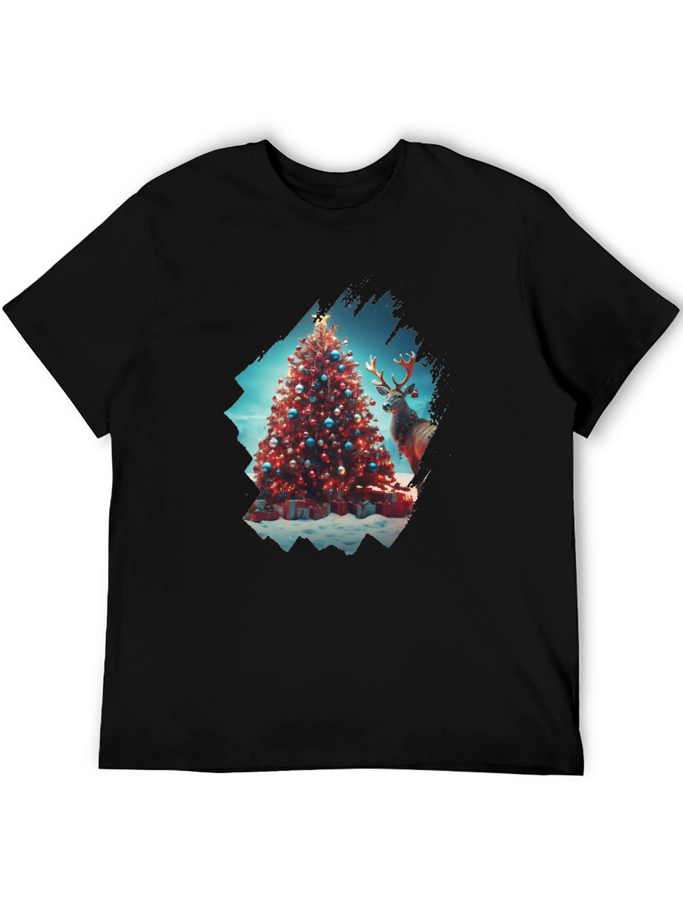 Festive Christmas Tree & Reindeer Graphic Tee