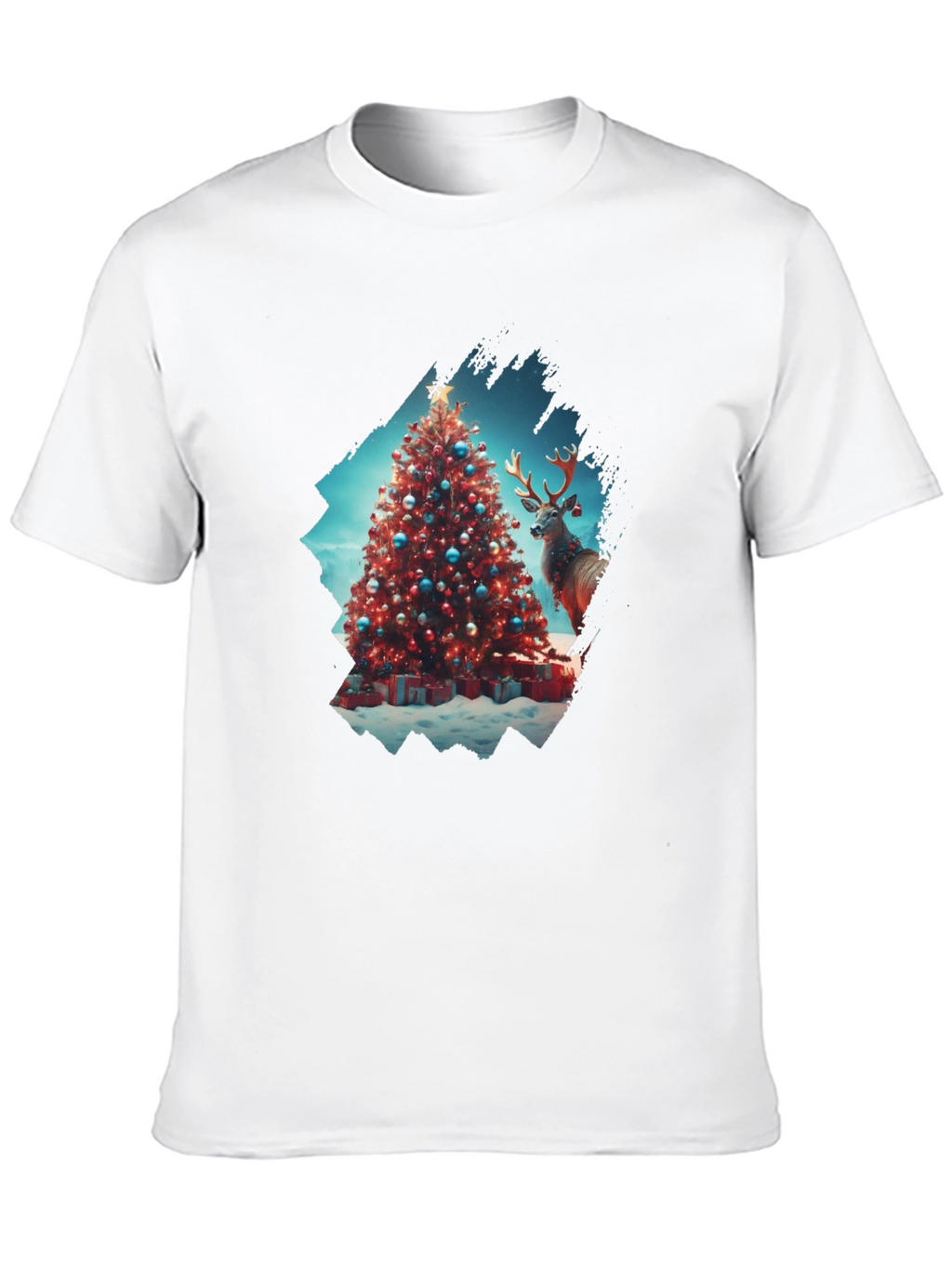 Festive Christmas Tree & Reindeer Graphic Tee