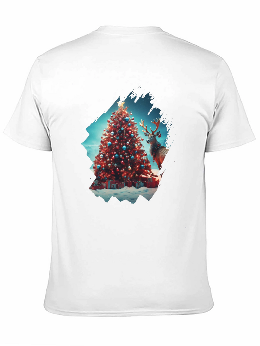 Festive Christmas Tree & Reindeer Graphic Tee
