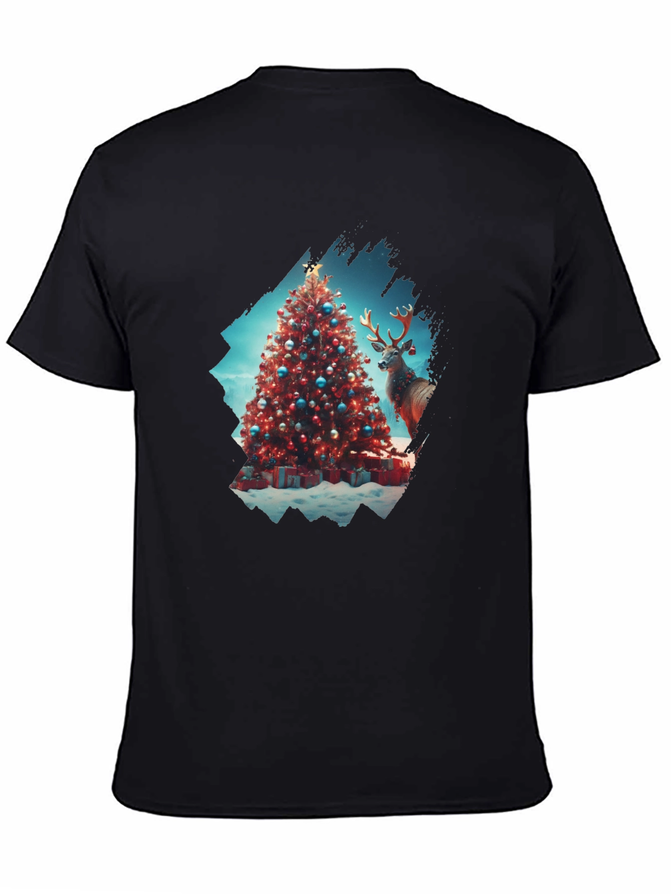 Festive Christmas Tree & Reindeer Graphic Tee