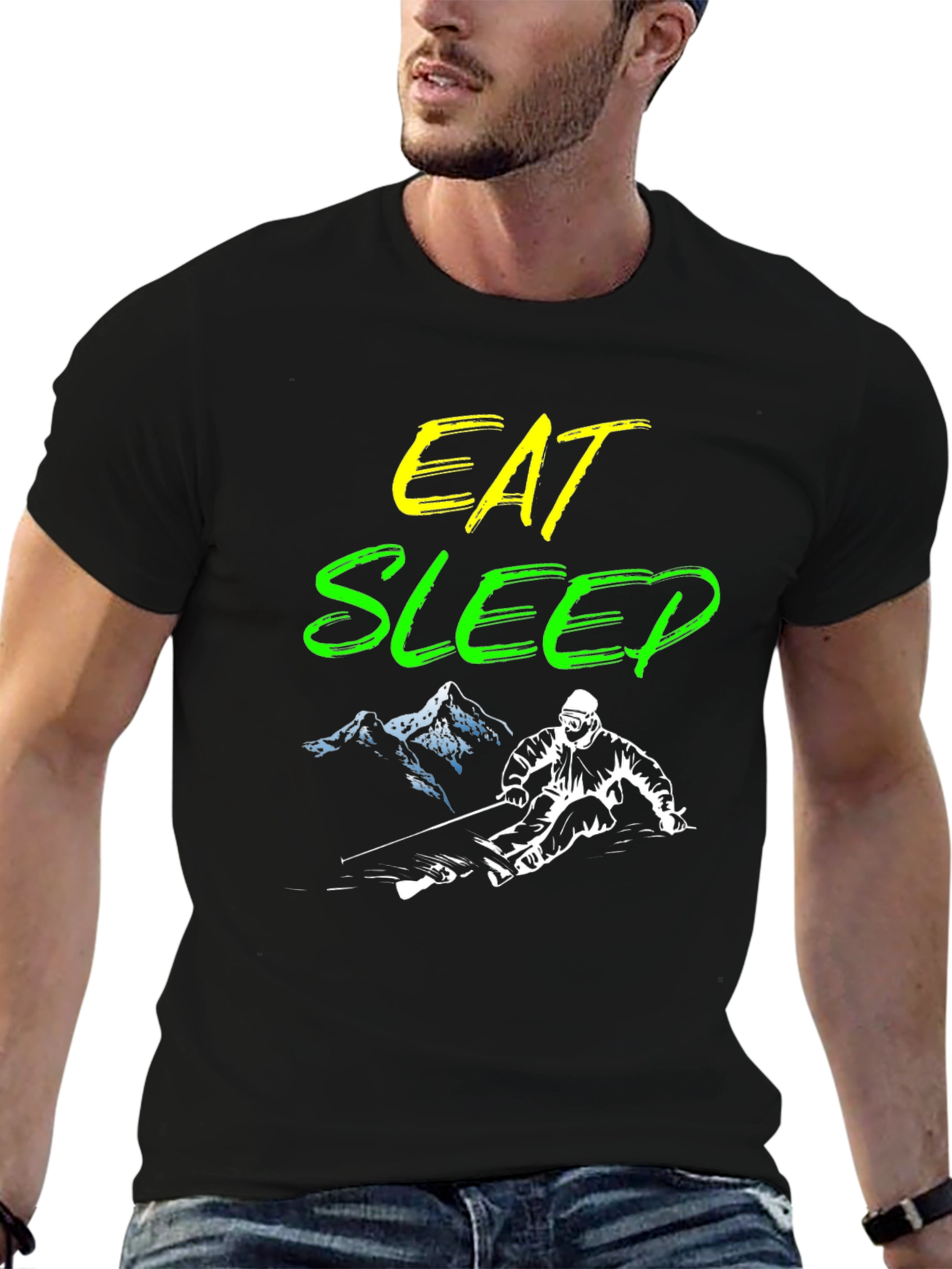Eat Sleep Ski Black Graphic Tee