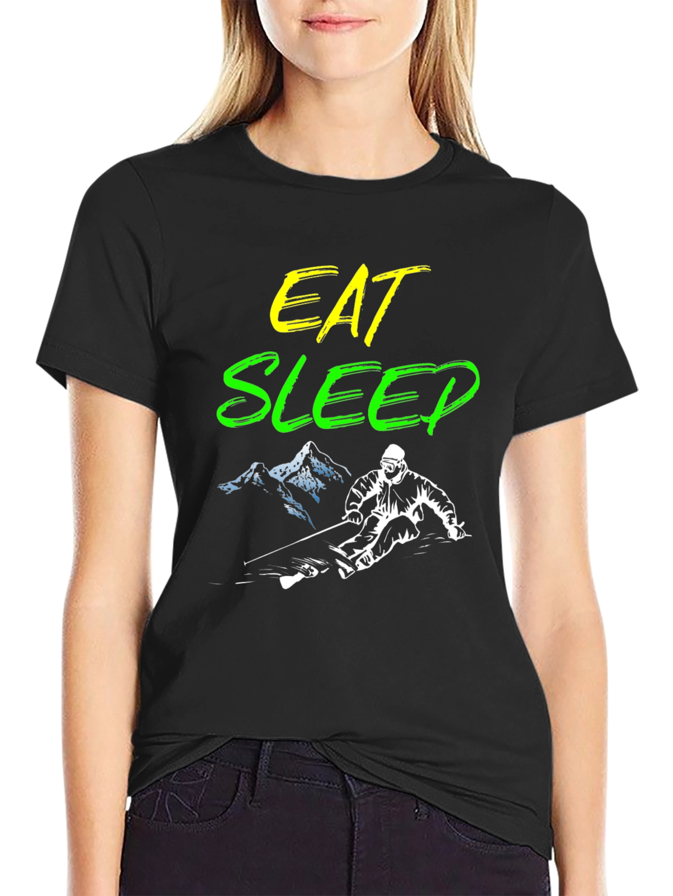 Eat Sleep Ski Black Graphic Tee