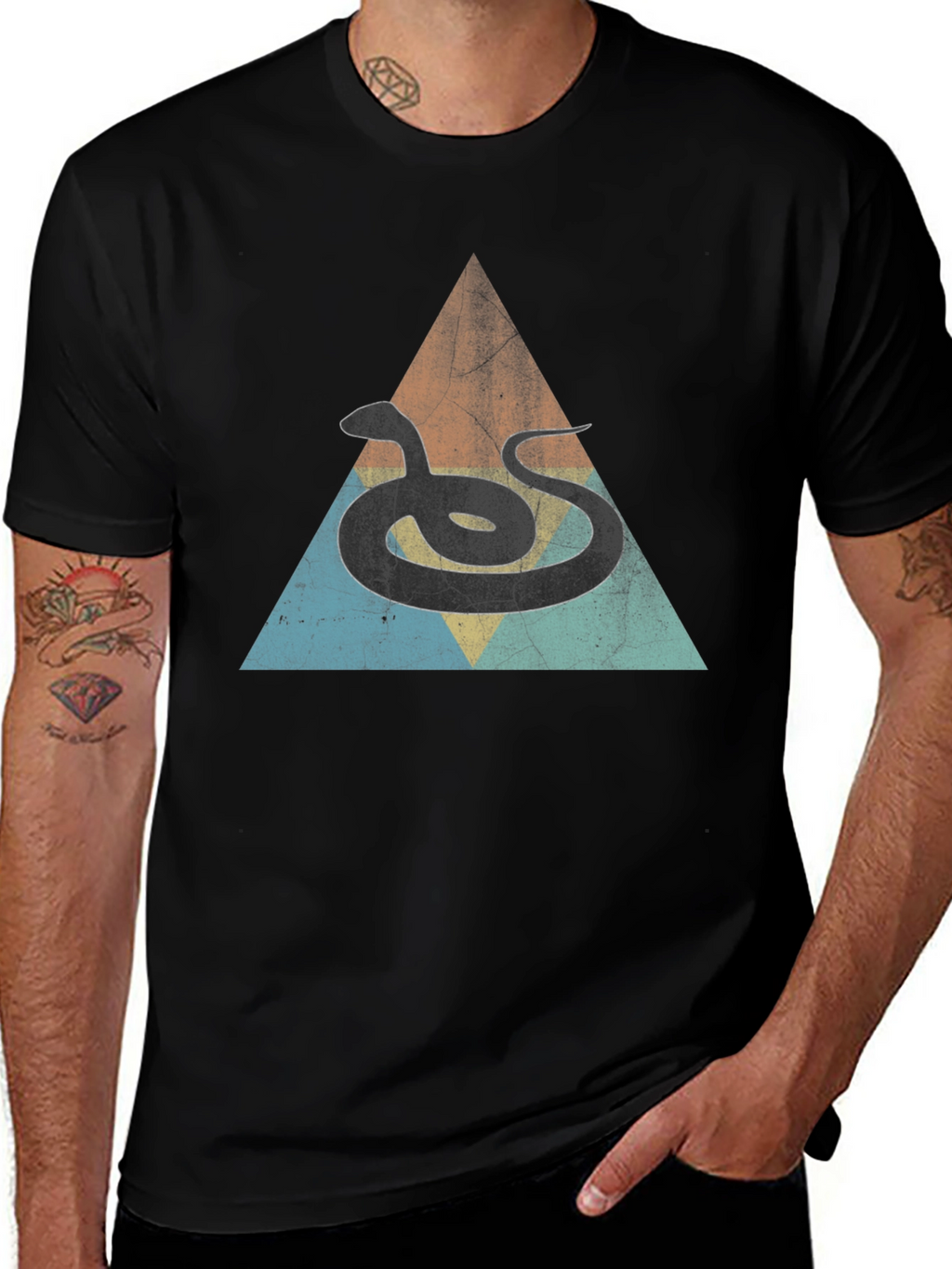 Retro Snake Triangle Graphic Tee - Unique Design