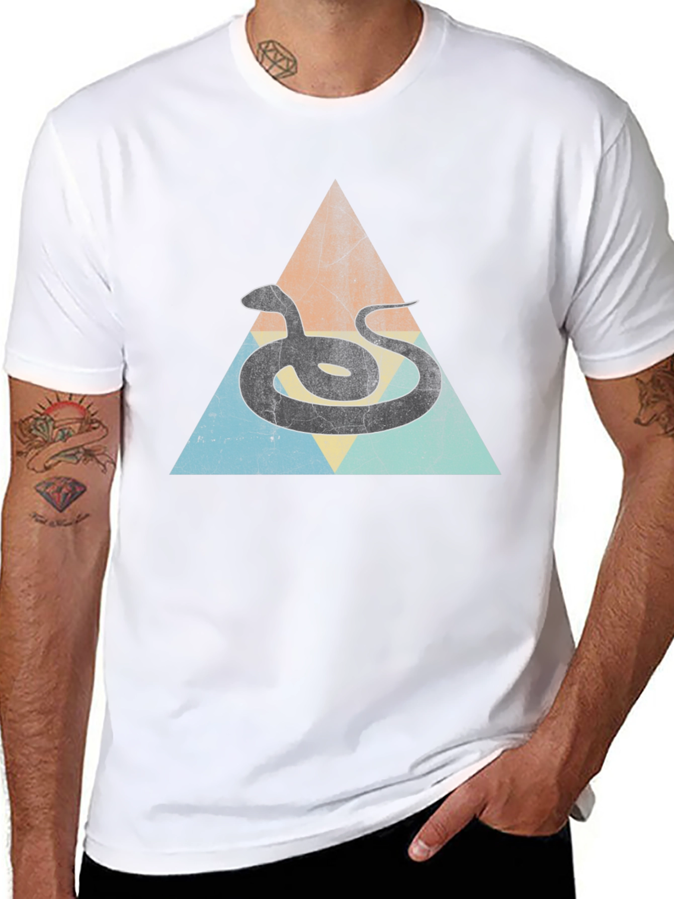 Retro Snake Triangle Graphic Tee - Unique Design