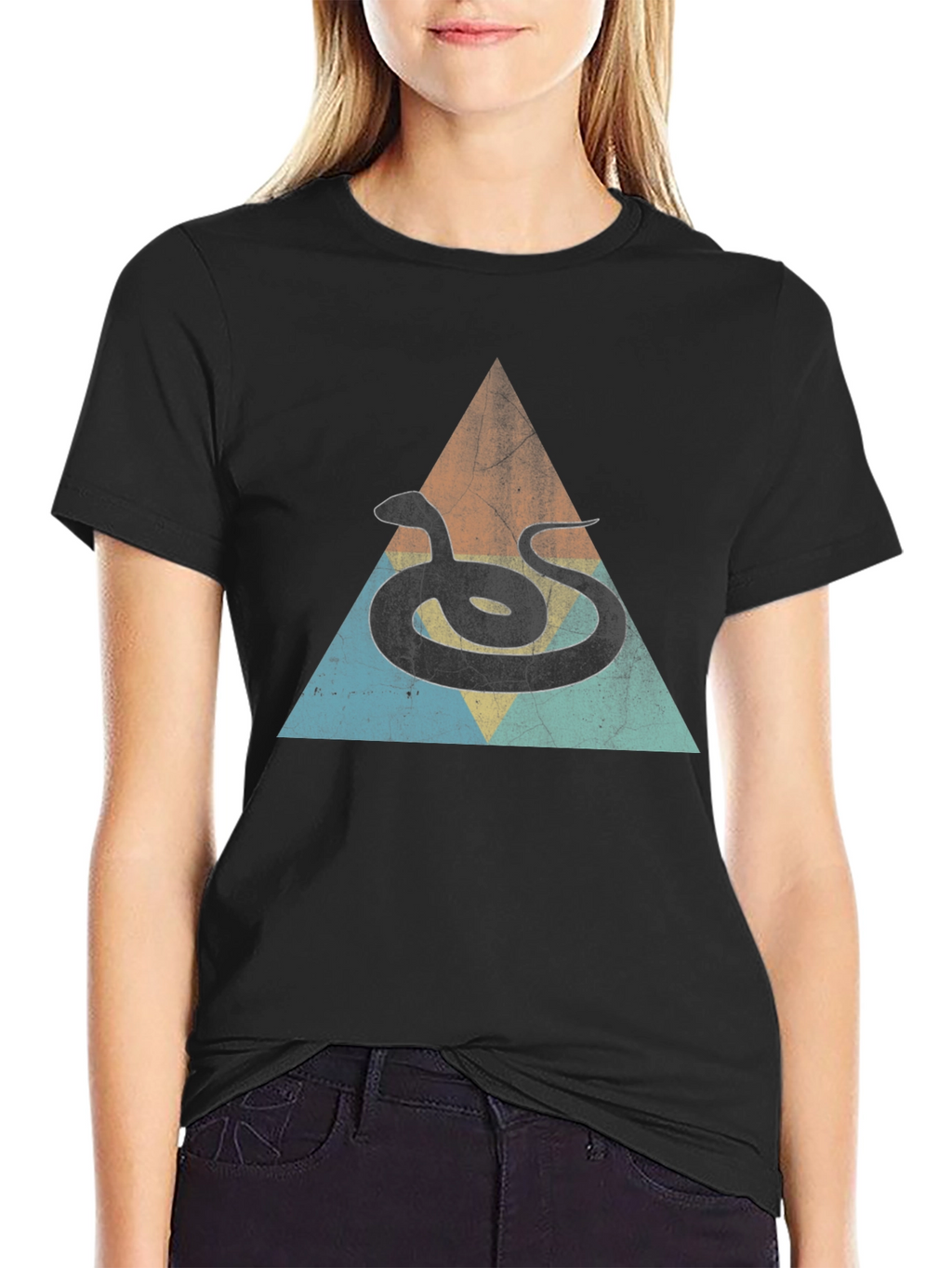 Retro Snake Triangle Graphic Tee - Unique Design