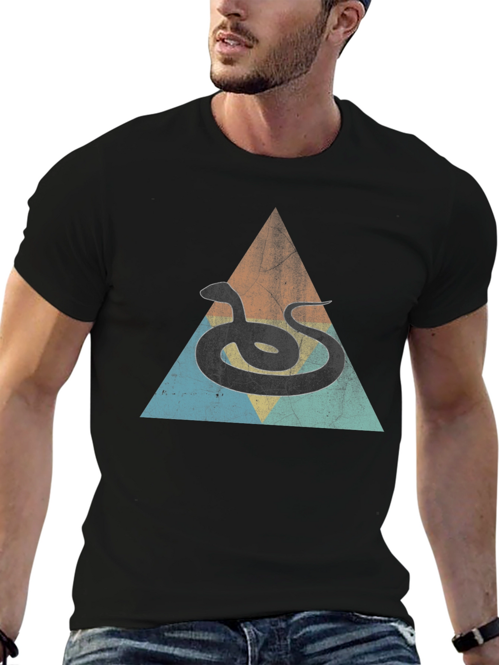 Retro Snake Triangle Graphic Tee - Unique Design