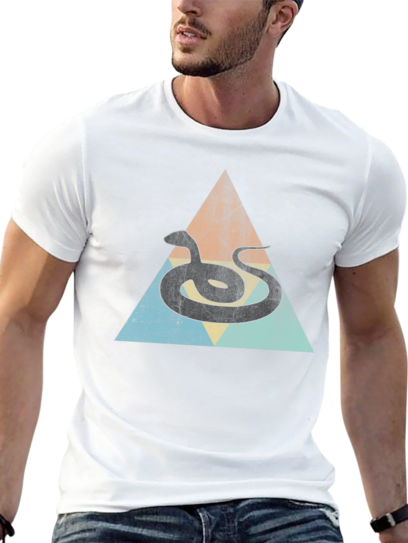 Retro Snake Triangle Graphic Tee - Unique Design