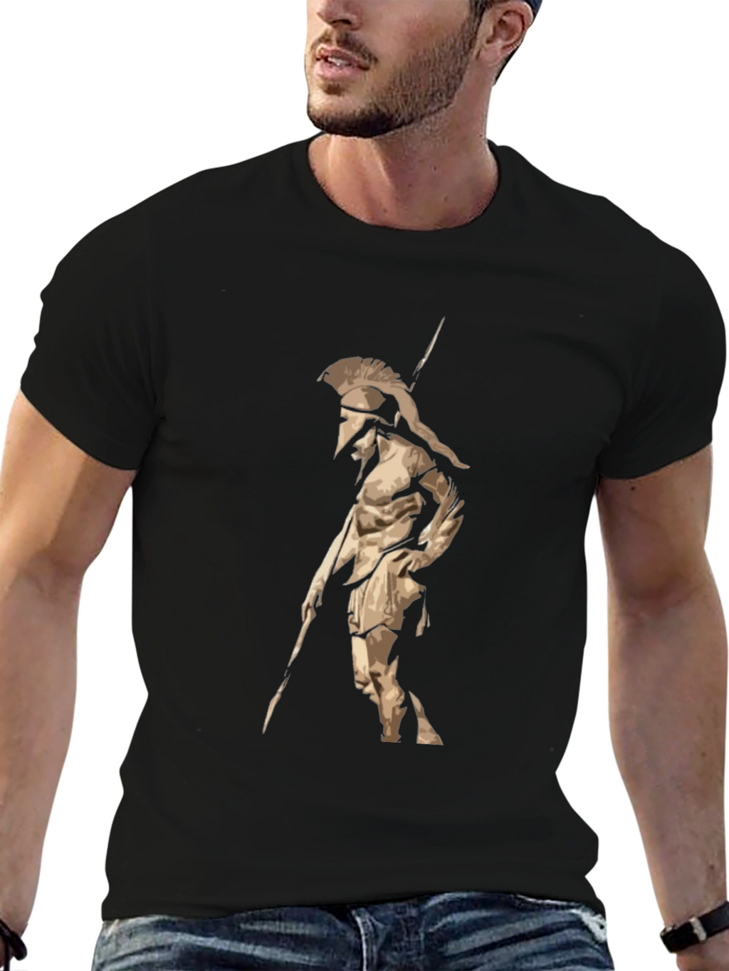 Spartan Warrior Graphic T-Shirt - Black Cotton Tee