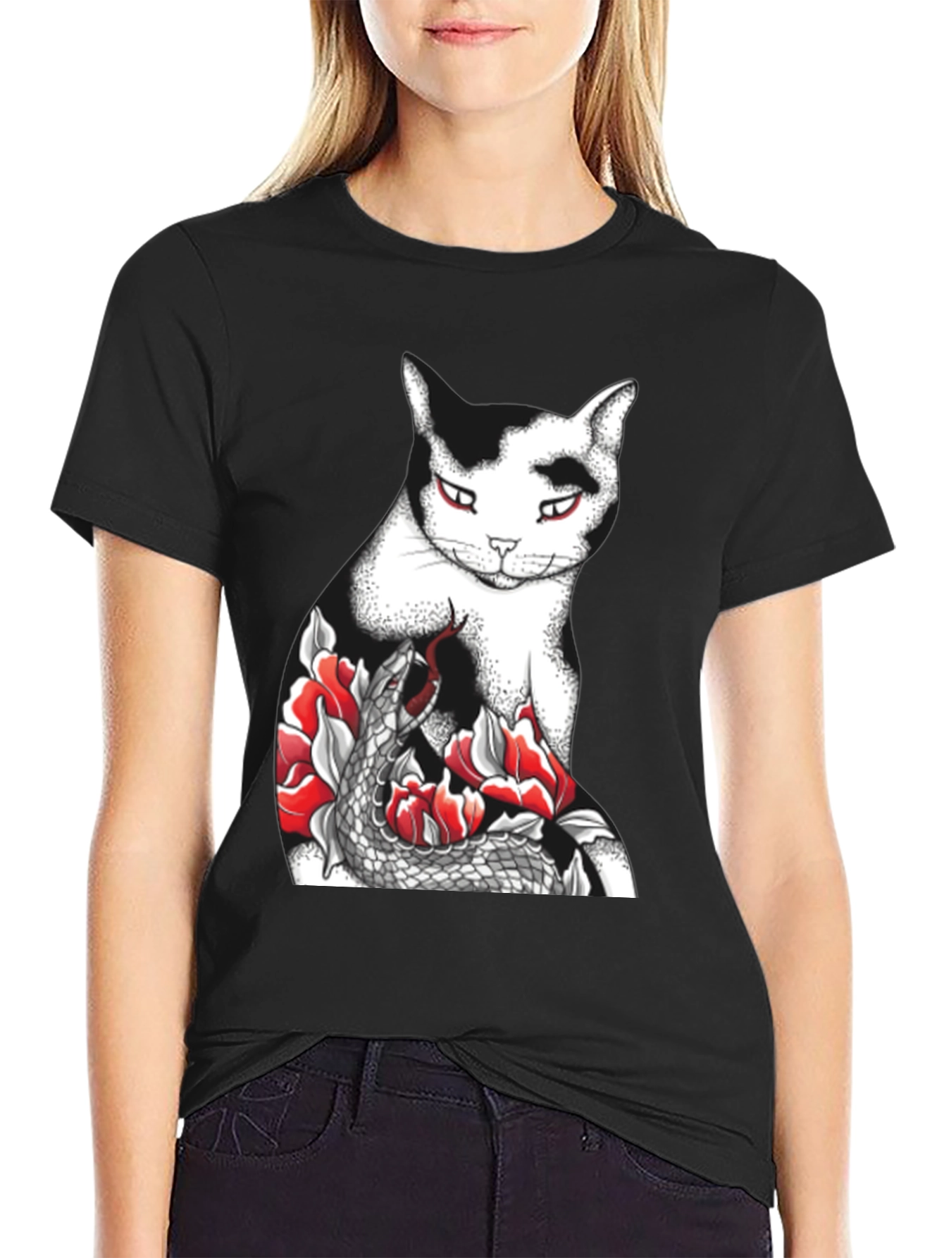 Cat & Snake Graphic Tee - Unique Design