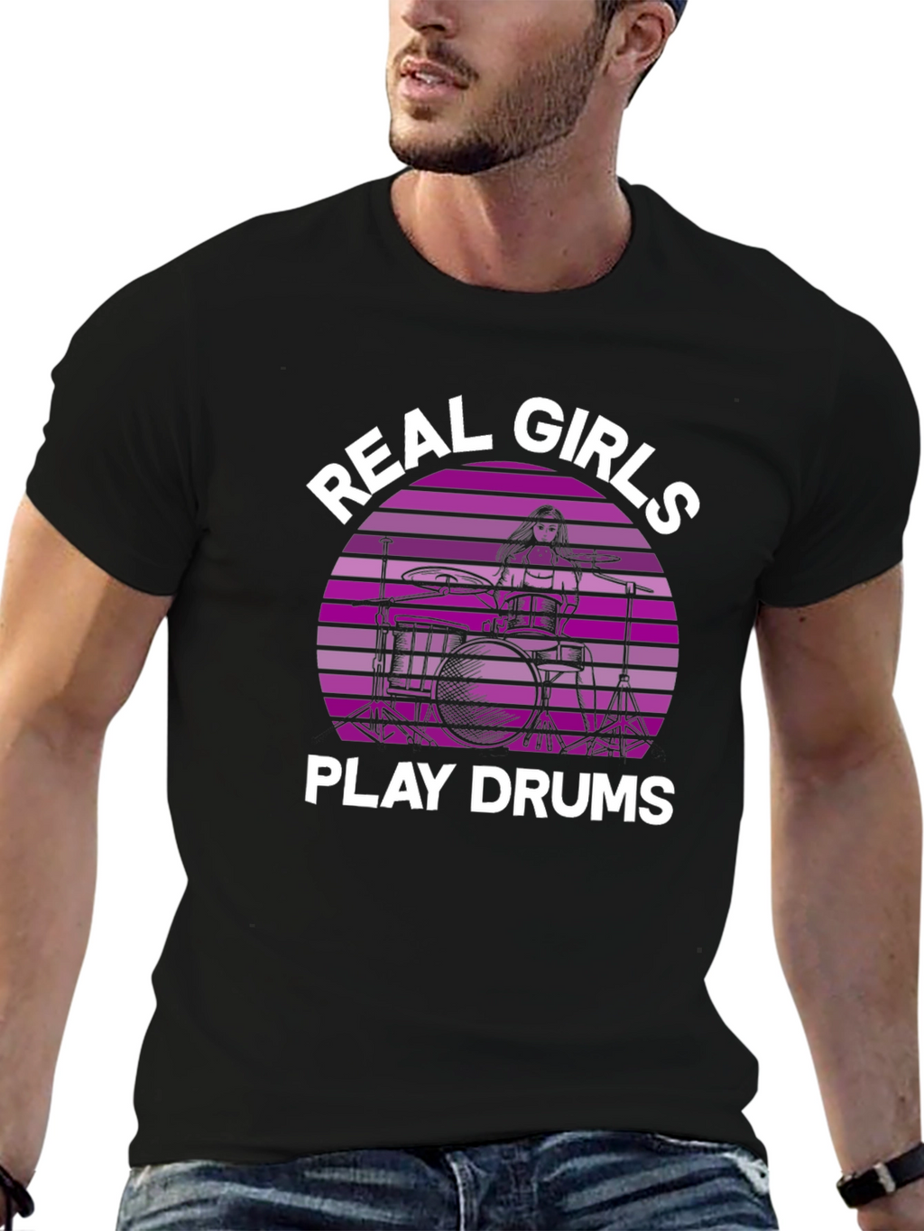 Real Girls Play Drums Graphic Tee - Black