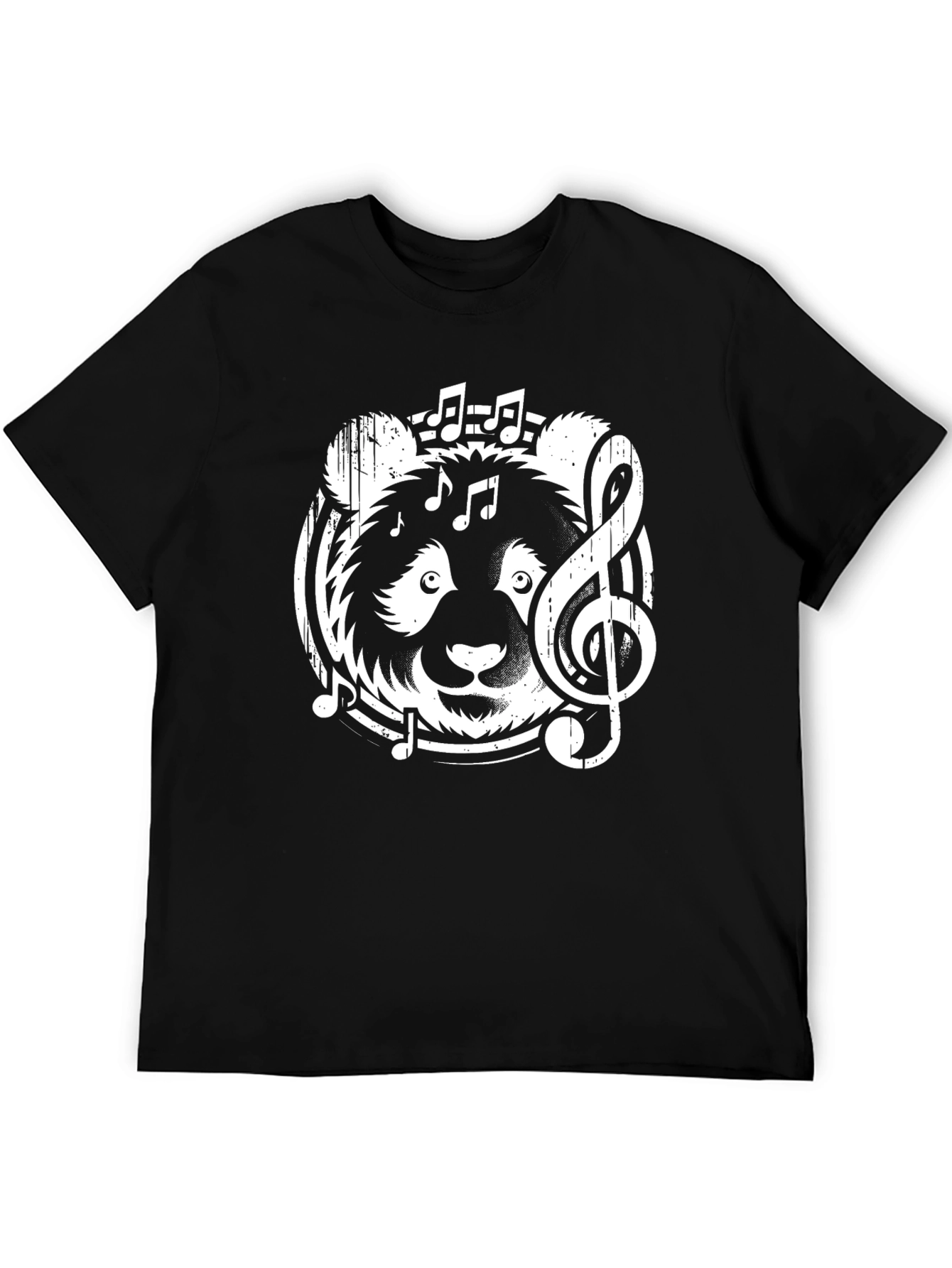 Musical Panda Graphic T-Shirt - Black Crew Neck Tee