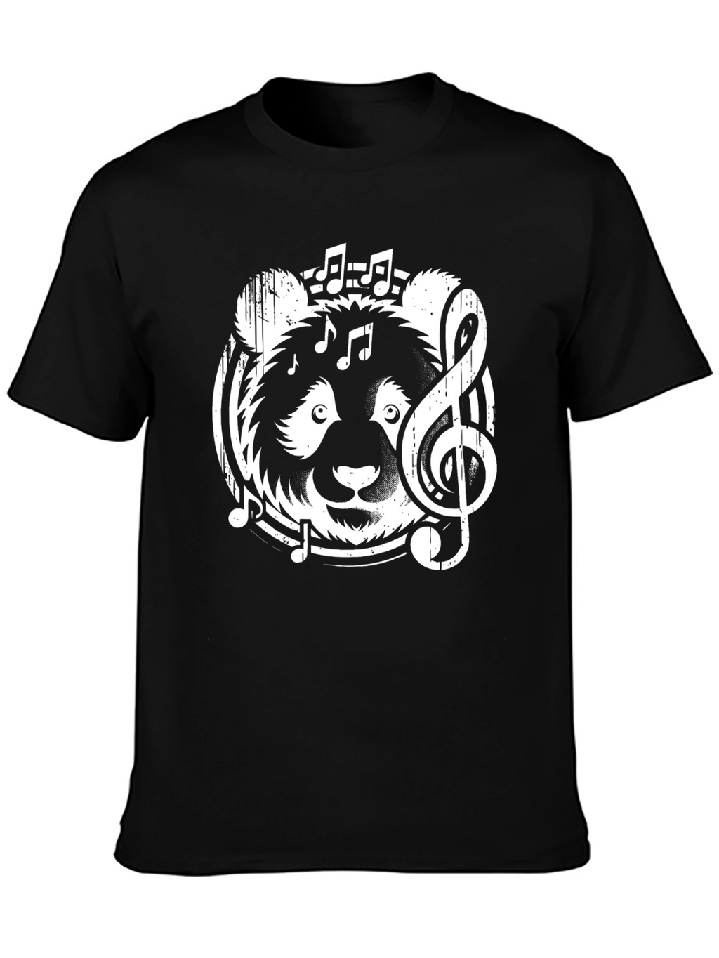 Musical Panda Graphic T-Shirt - Black Crew Neck Tee