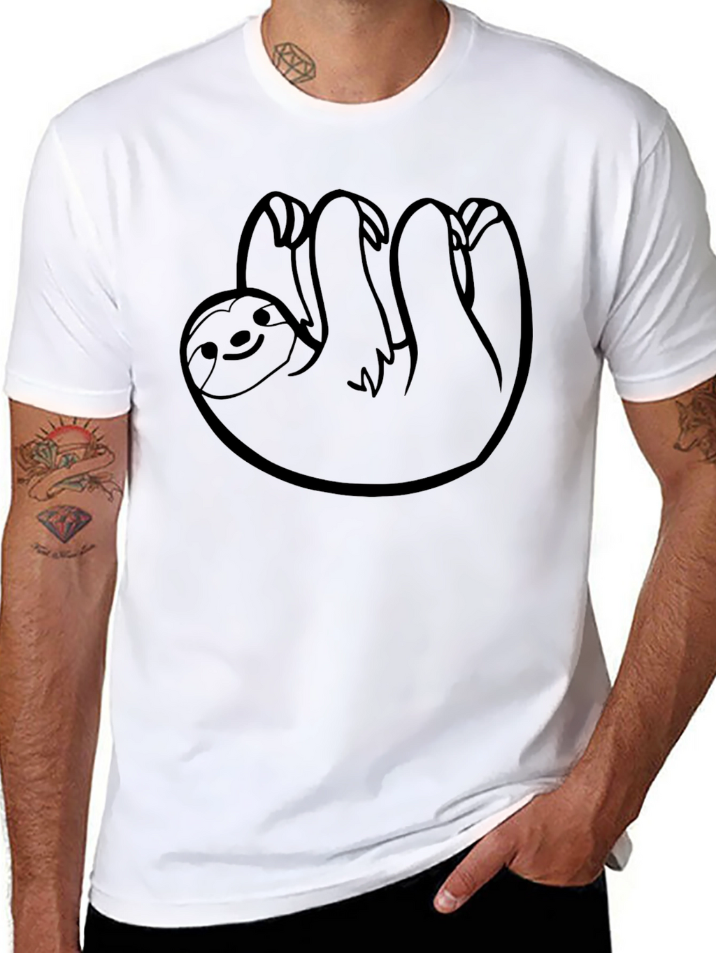 Mens Black Sloth Graphic T-Shirt