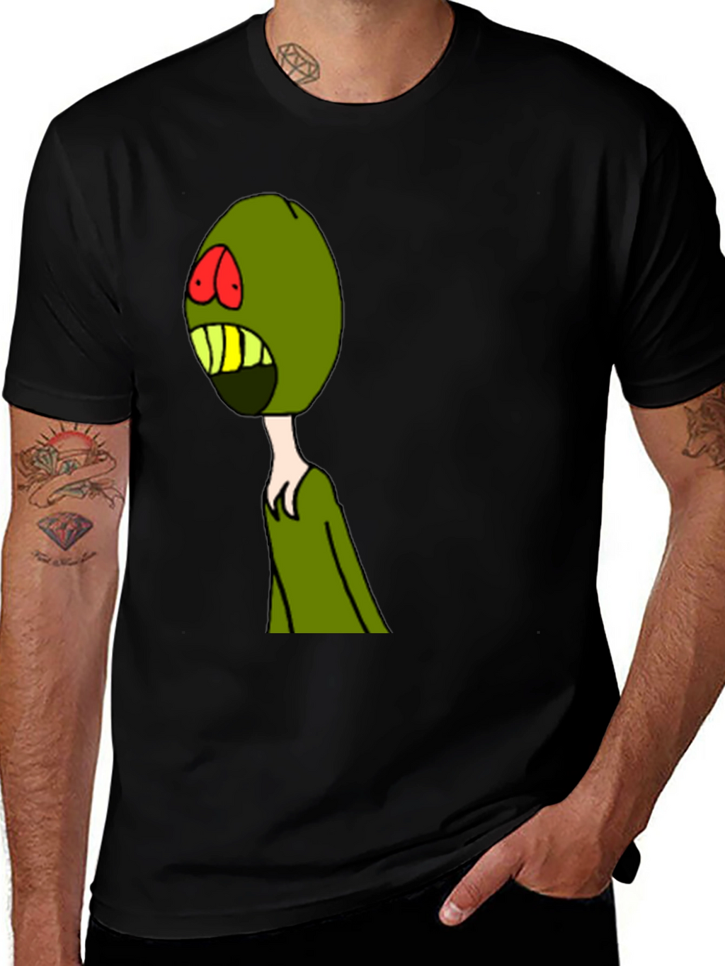 Olive Cartoon Graphic Print Black T-Shirt