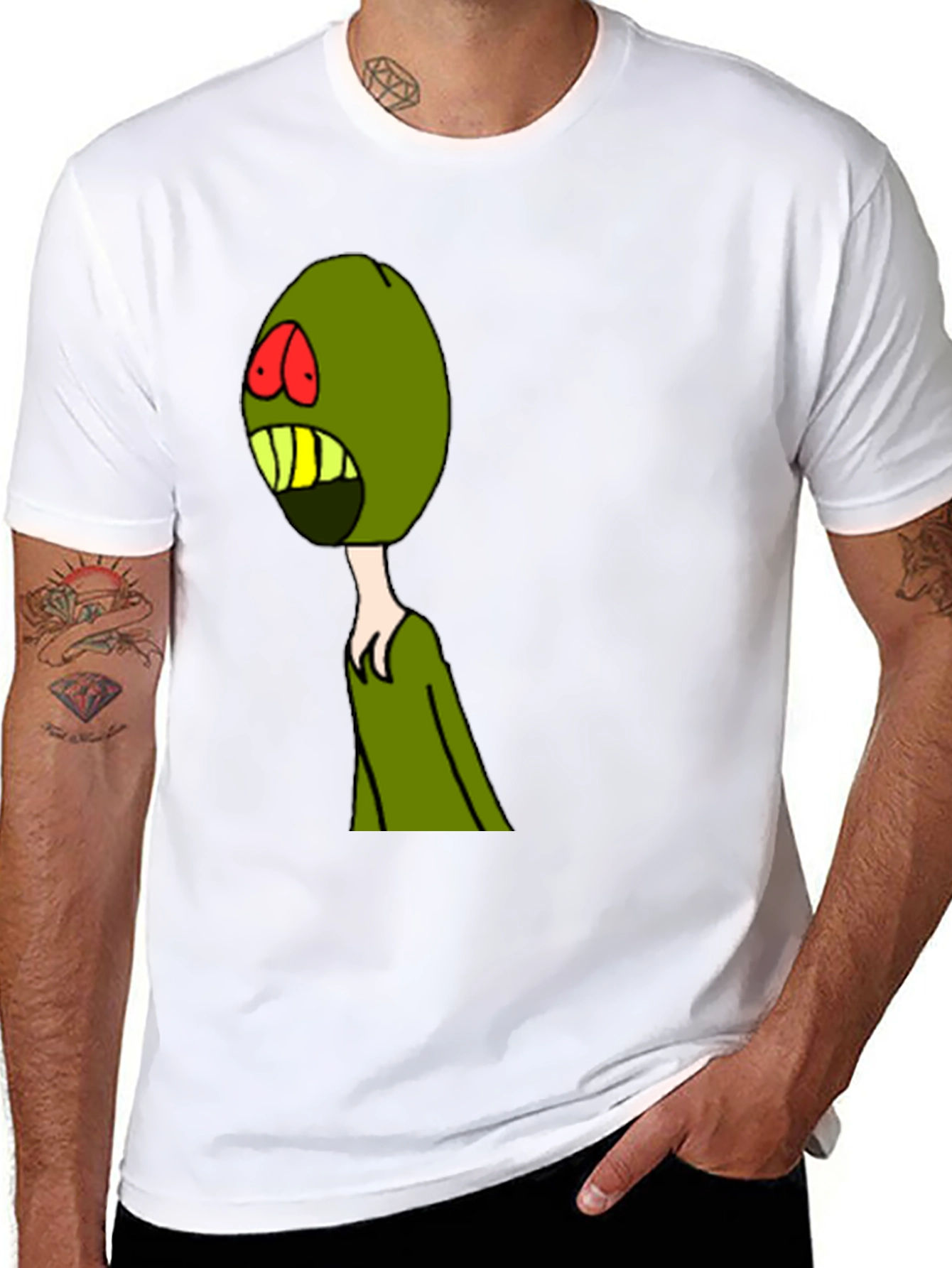Olive Cartoon Graphic Print Black T-Shirt