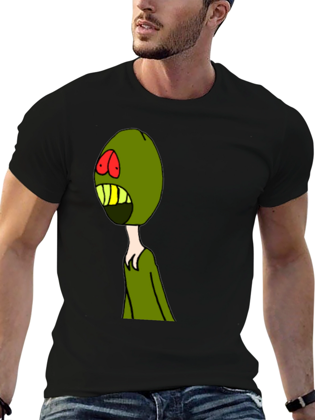 Olive Cartoon Graphic Print Black T-Shirt