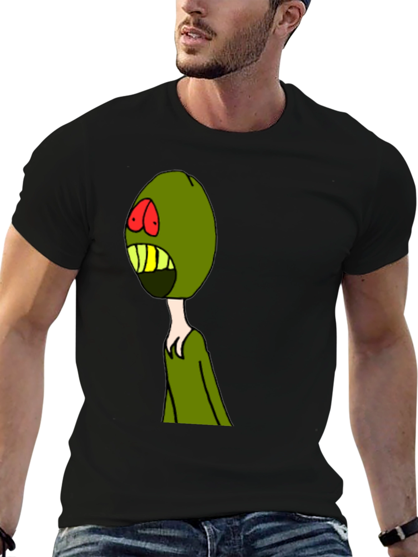 Olive Cartoon Graphic Print Black T-Shirt