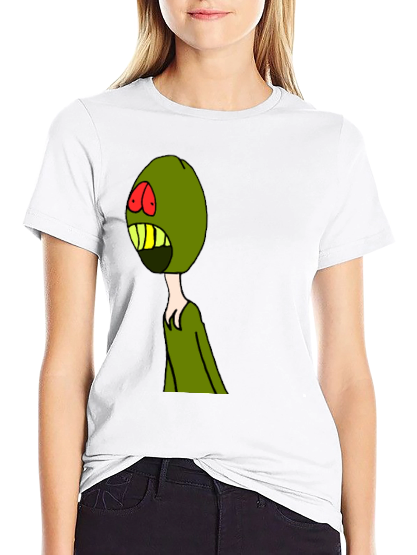 Olive Cartoon Graphic Print Black T-Shirt