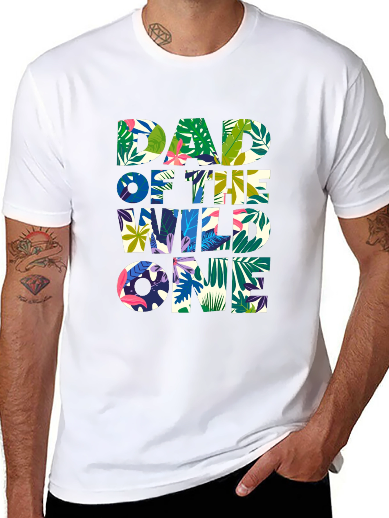 Dad of the Wild One Tropical Graphic T-Shirt