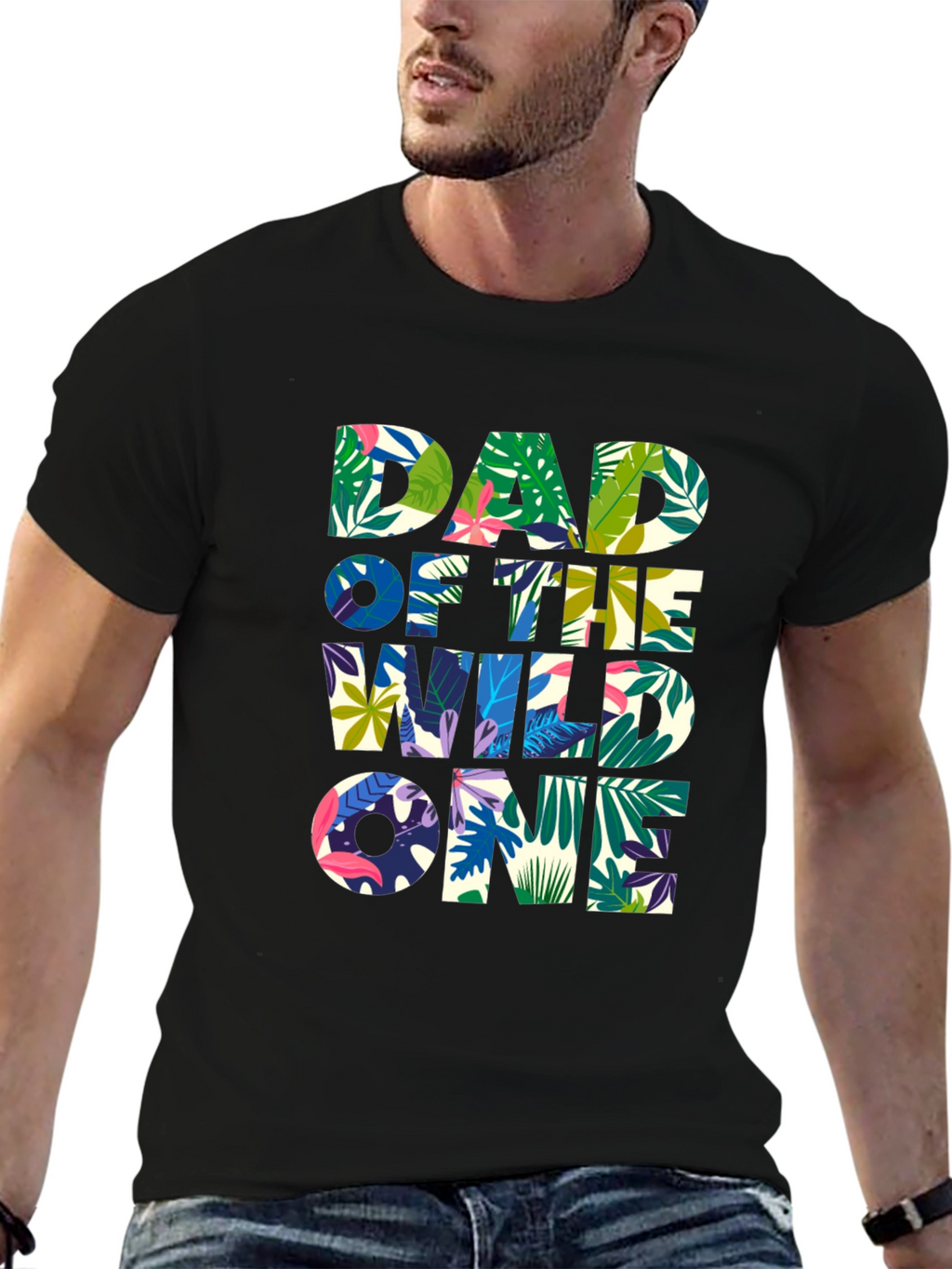 Dad of the Wild One Tropical Graphic T-Shirt