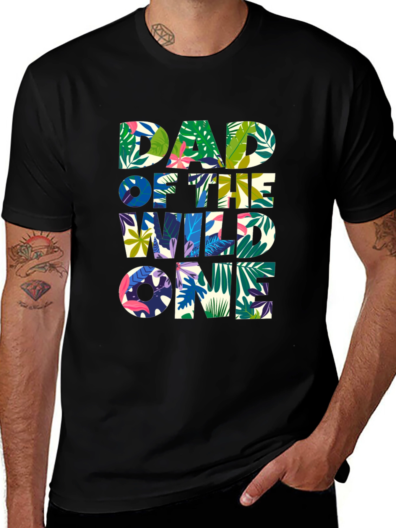 Dad of the Wild One Tropical Graphic T-Shirt