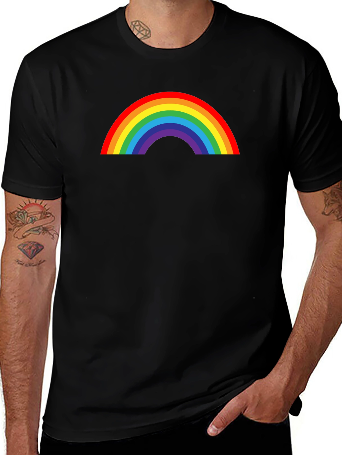 Rainbow Graphic Print Black T-Shirt