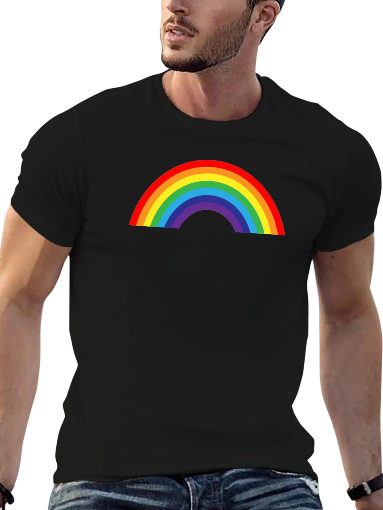 Rainbow Graphic Print Black T-Shirt