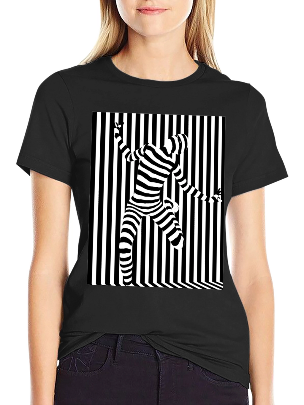 Optical Illusion Striped Tee - Modern Graphic Print