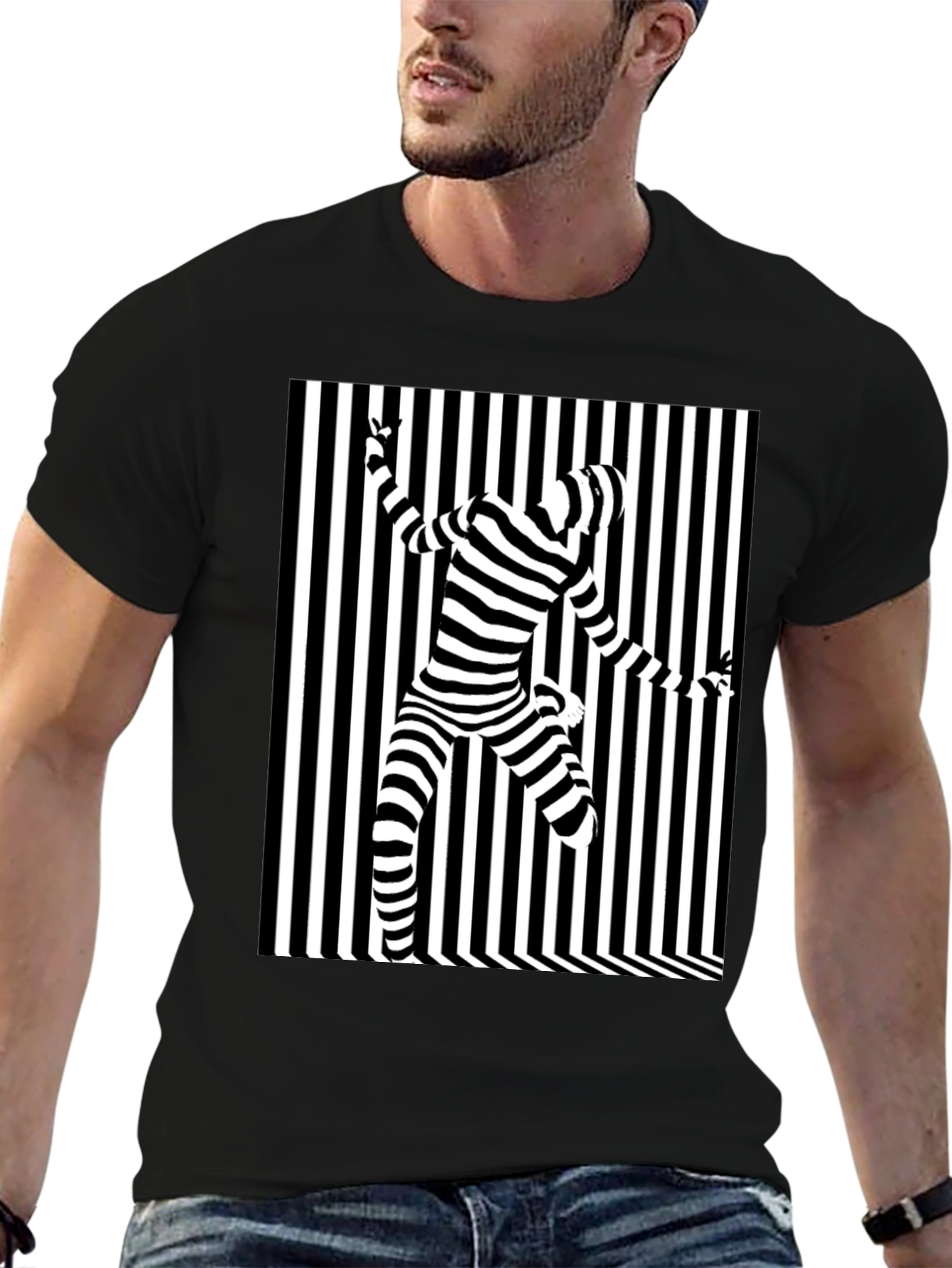 Optical Illusion Striped Tee - Modern Graphic Print