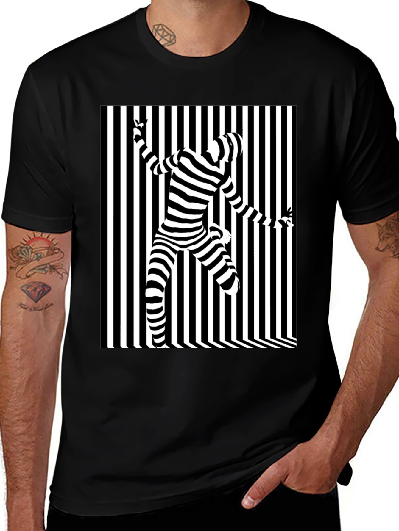 Optical Illusion Striped Tee - Modern Graphic Print