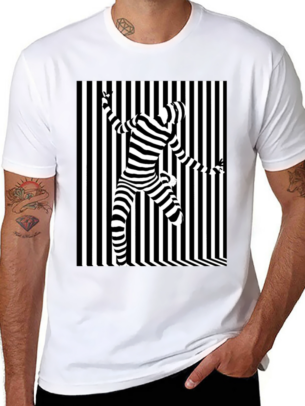 Optical Illusion Striped Tee - Modern Graphic Print
