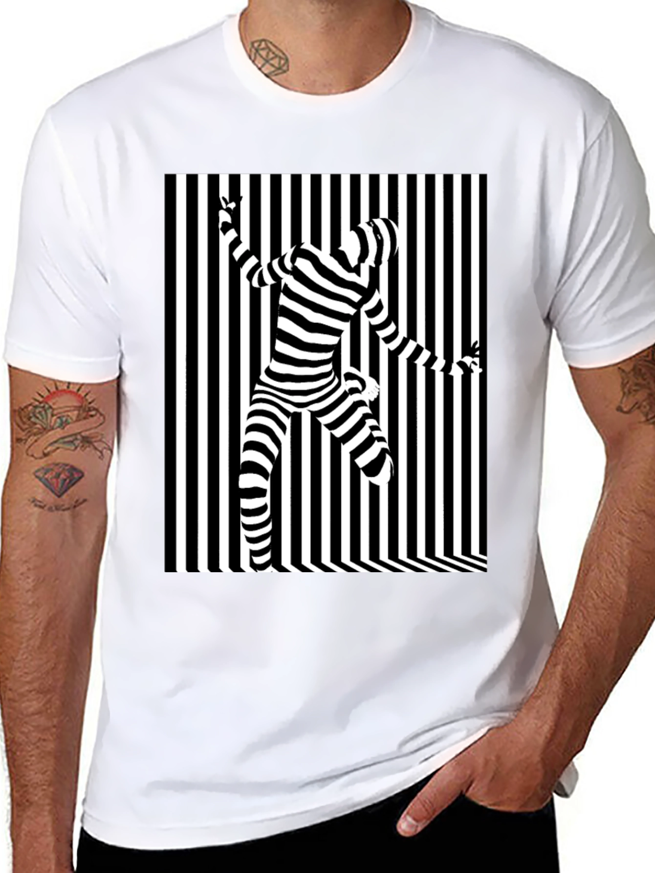 Optical Illusion Striped Tee - Modern Graphic Print