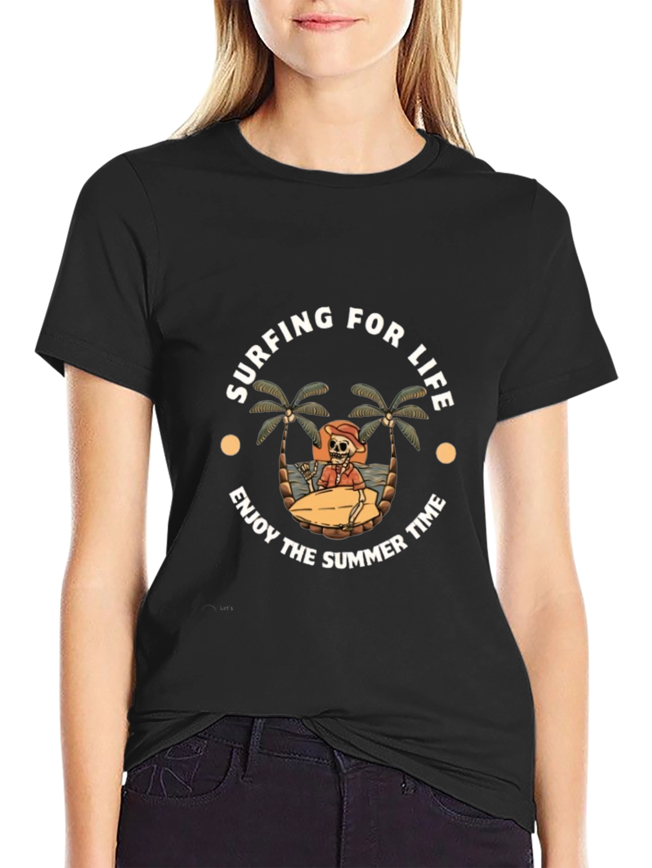 Surfing for Life Black Graphic T-Shirt