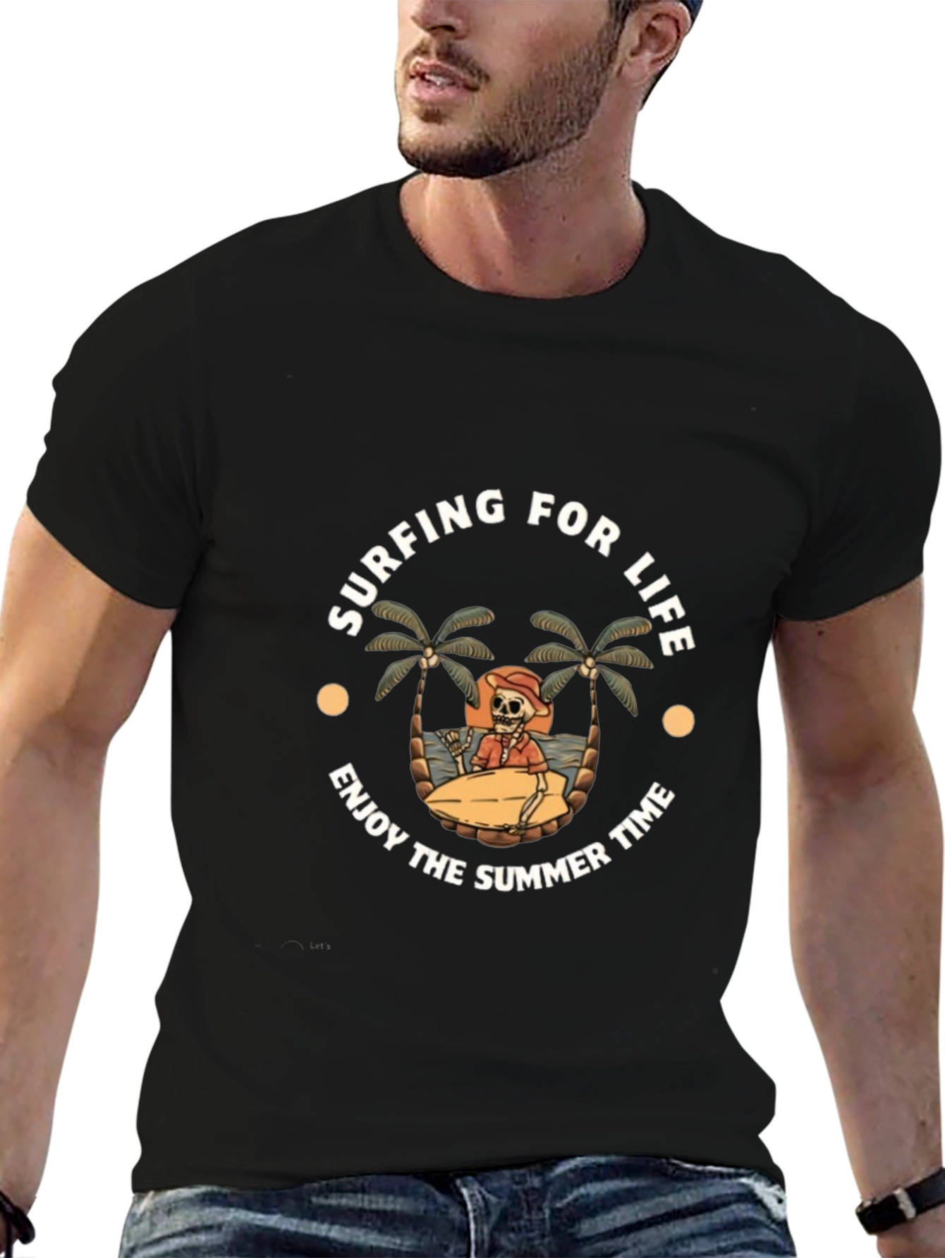 Surfing for Life Black Graphic T-Shirt