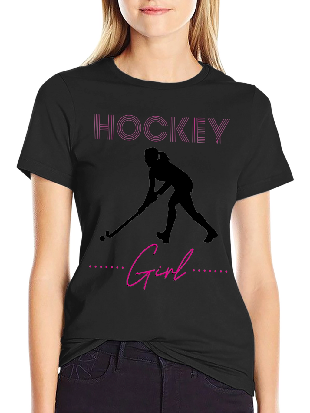 Hockey Girl Graphic Tee - Sporty Black T-Shirt