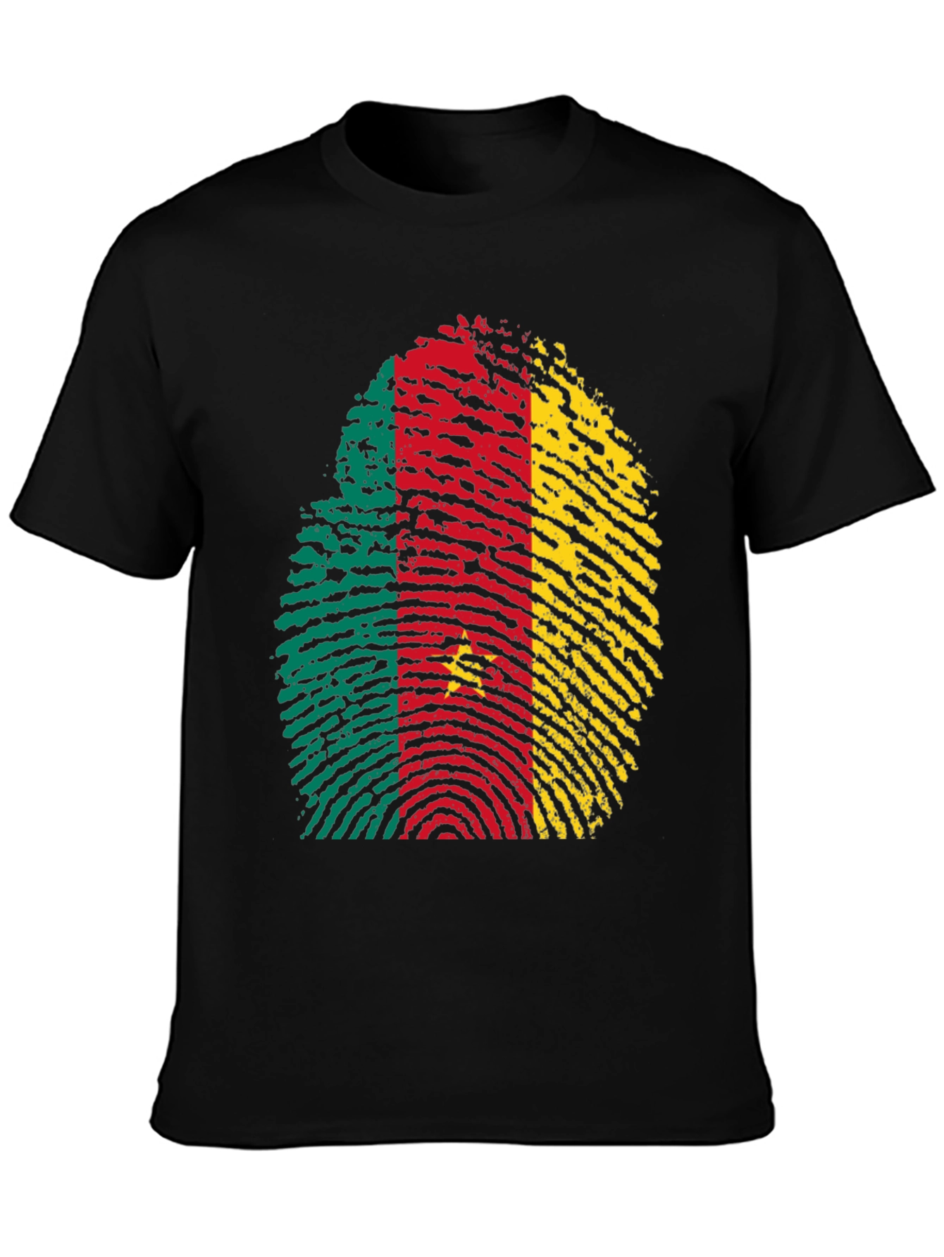 Cameroon Flag Fingerprint Black T-Shirt