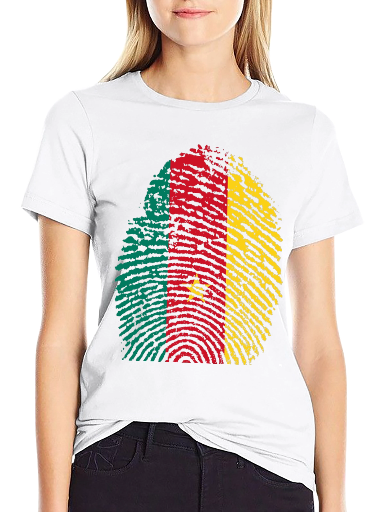 Cameroon Flag Fingerprint Black T-Shirt
