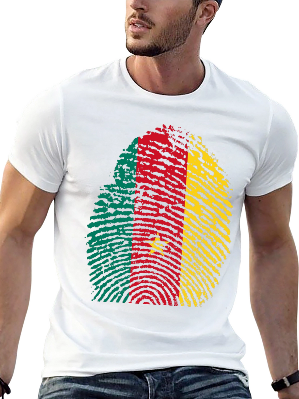 Cameroon Flag Fingerprint Black T-Shirt