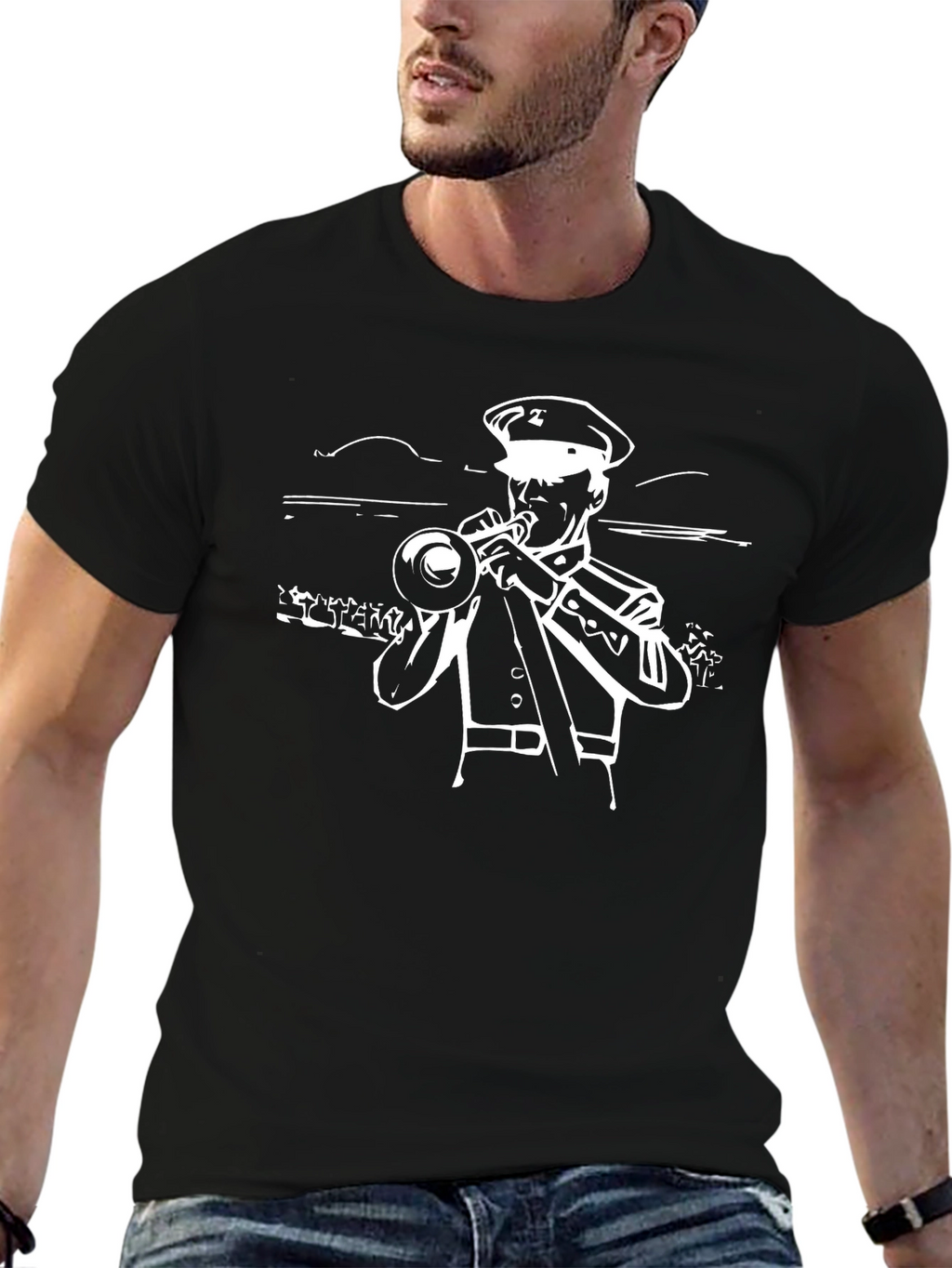Marching Band Trumpet Player Graphic Tee - Black