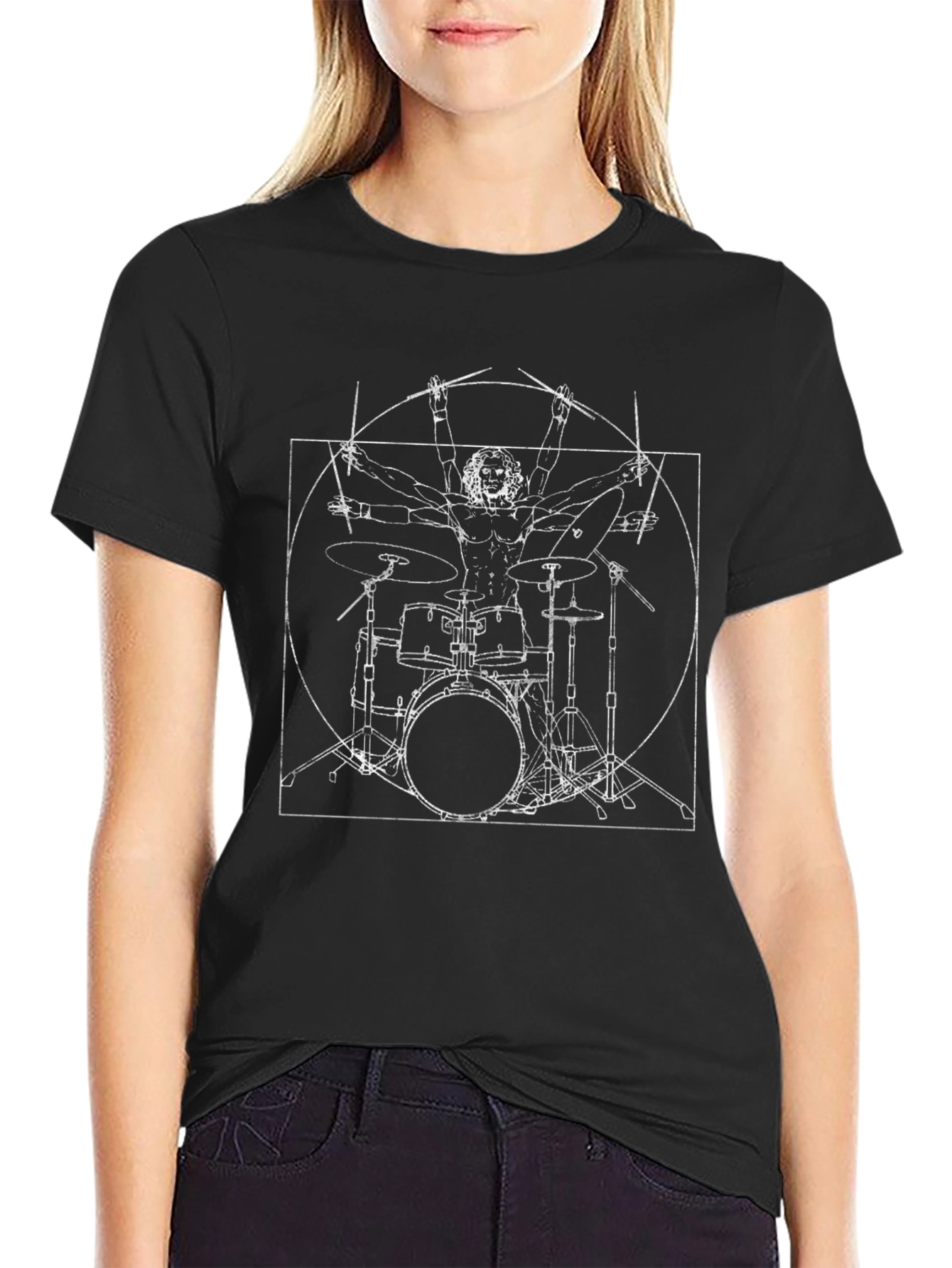 Drummer Vitruvian Man Graphic Tee - Black