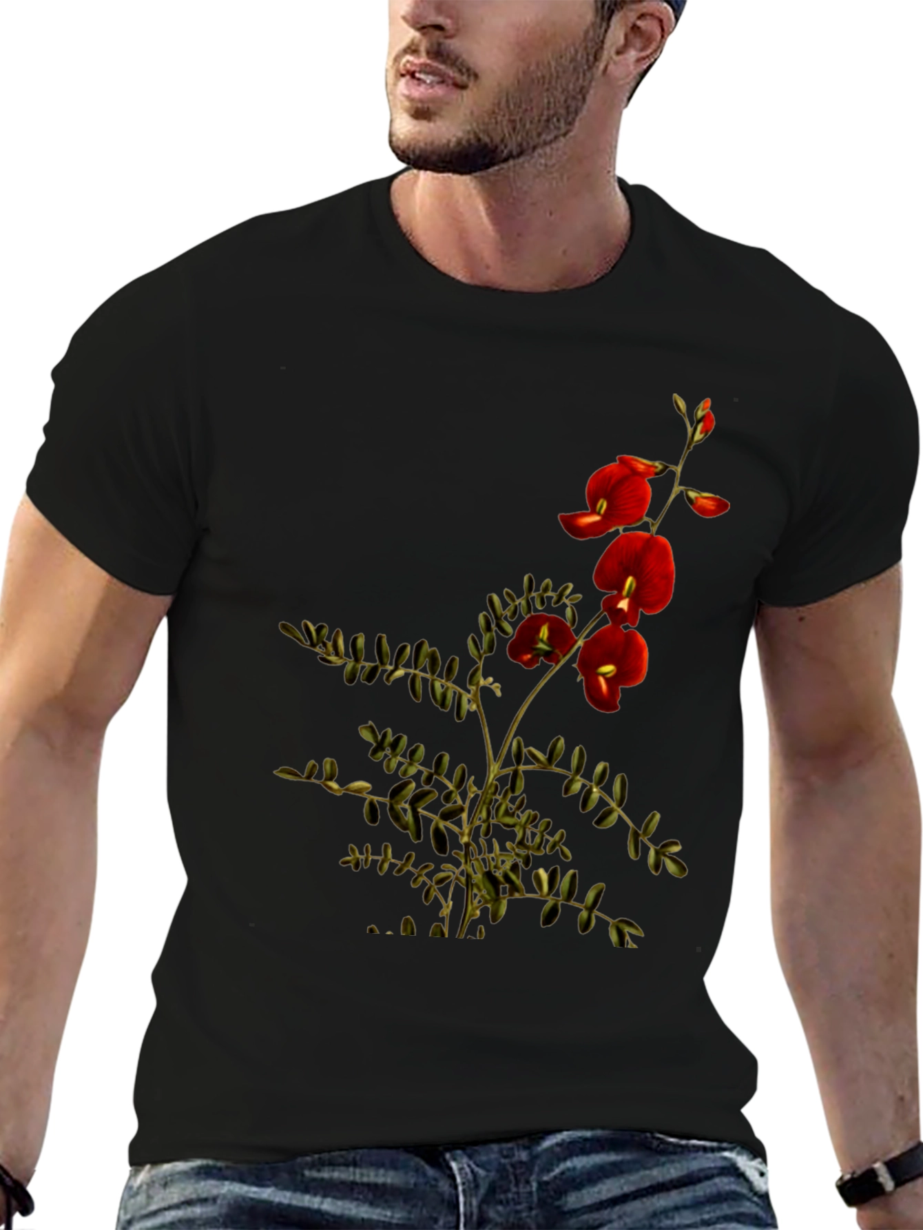 Botanical Print Black T-Shirt