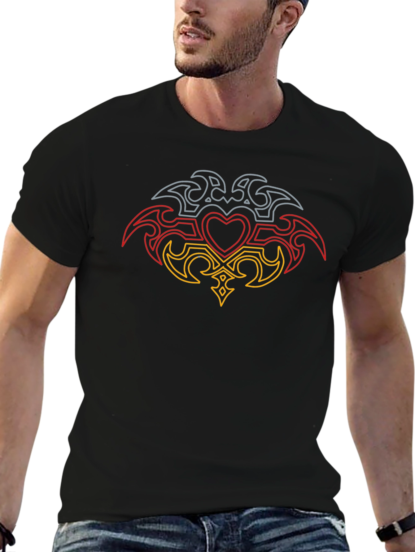 Tribal Heart Germany Flag Mens Black T-Shirt
