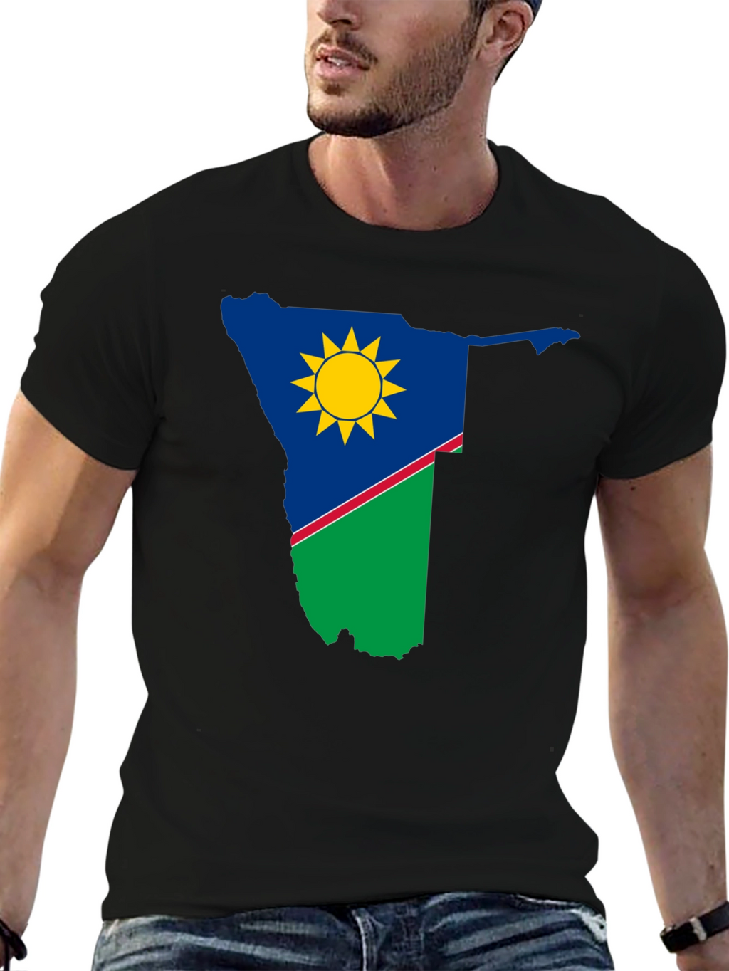 Namibia Flag Graphic T-Shirt - Black