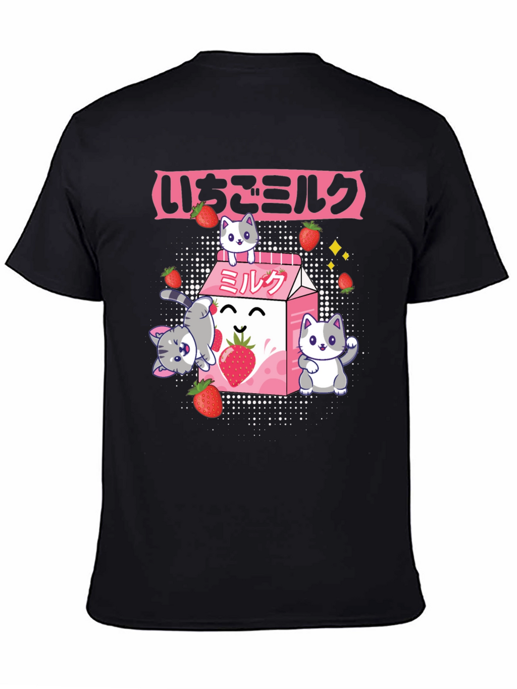 Strawberry Milk Cat T-Shirt - Kawaii Anime Style