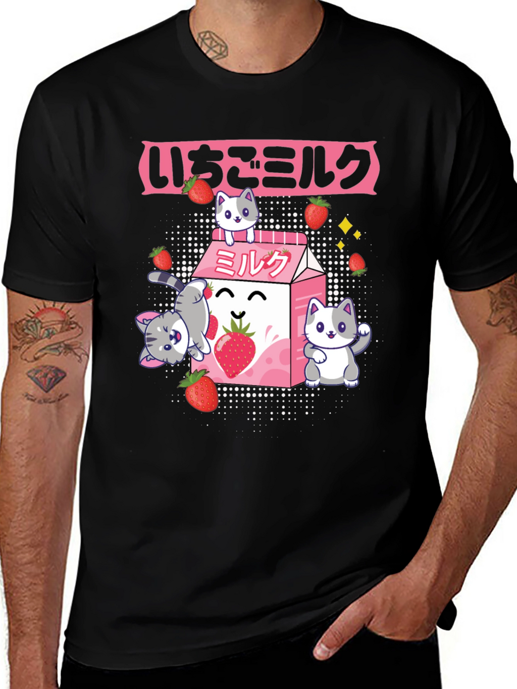 Strawberry Milk Cat T-Shirt - Kawaii Anime Style
