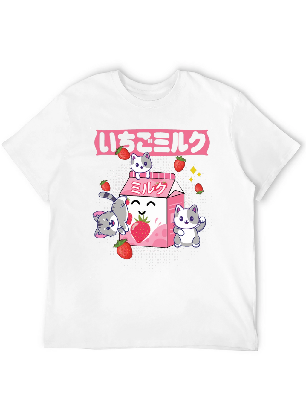 Strawberry Milk Cat T-Shirt - Kawaii Anime Style