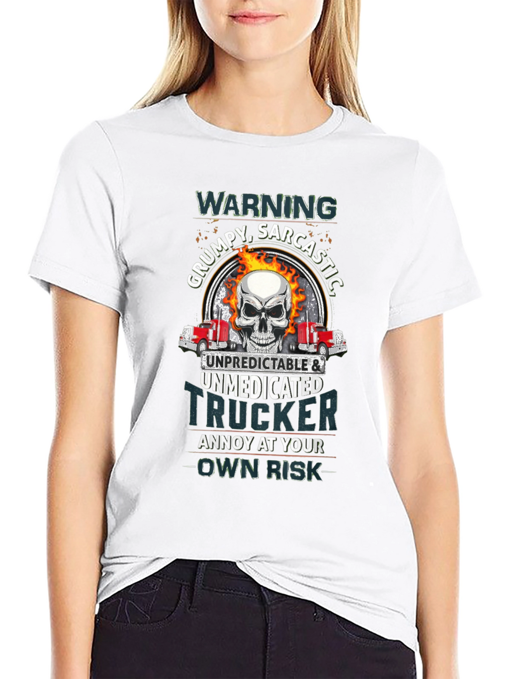 Warning Grumpy Trucker Skull T-Shirt