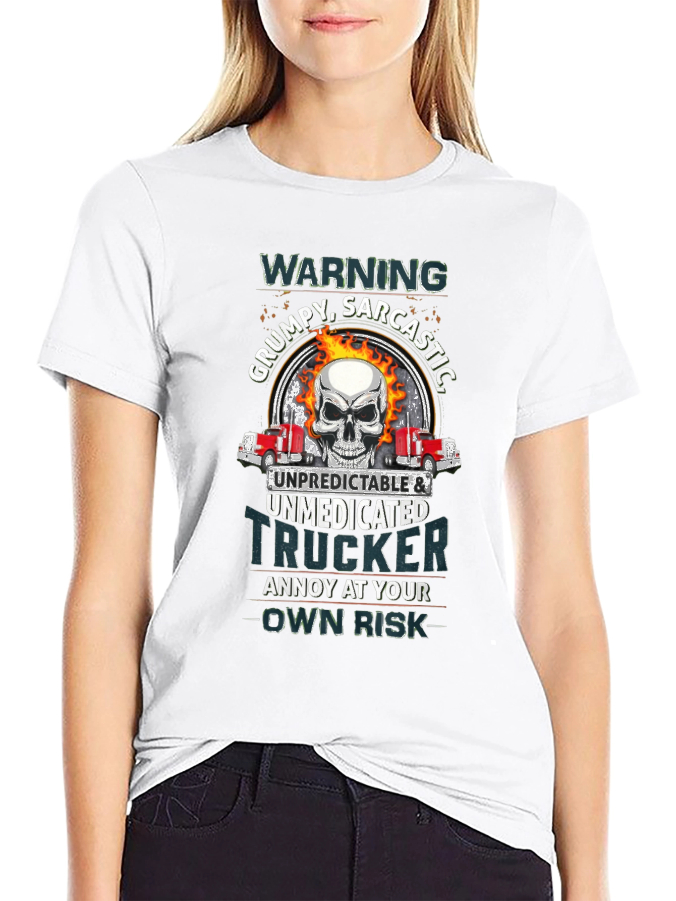 Warning Grumpy Trucker Skull T-Shirt