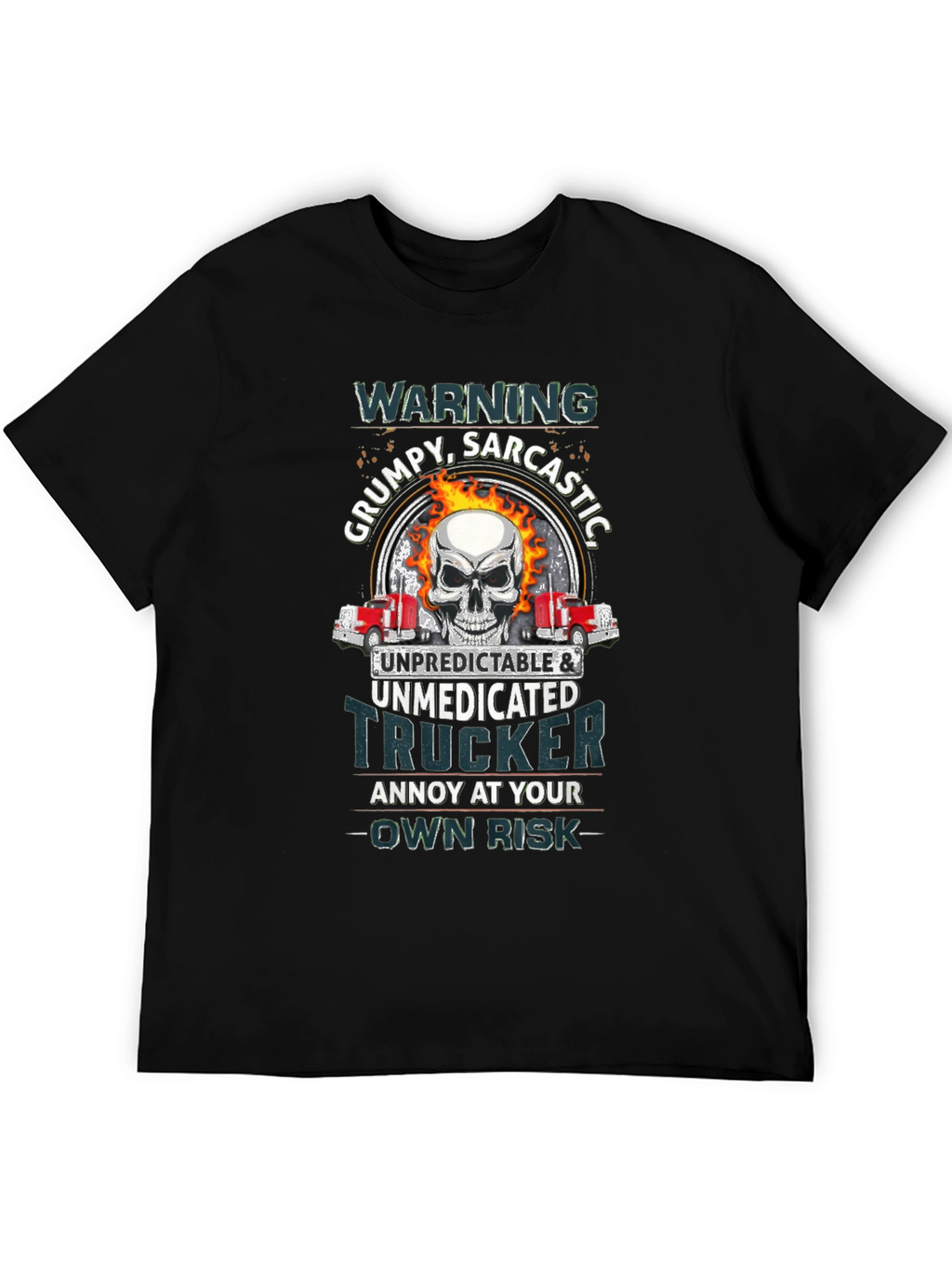Warning Grumpy Trucker Skull T-Shirt