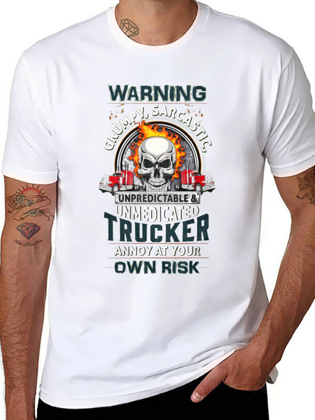 Warning Grumpy Trucker Skull T-Shirt